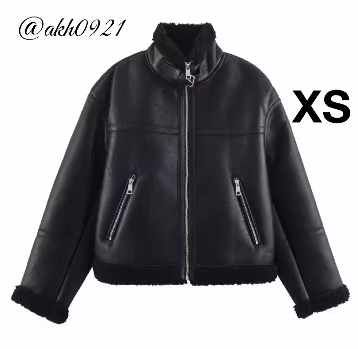 新品未使用★秋新作★vintage ヴィンテージ レトロ フェイクレザー PU ボア ムートンコート アウター XSサイズ レディース★ZARA好きな方に拍卖