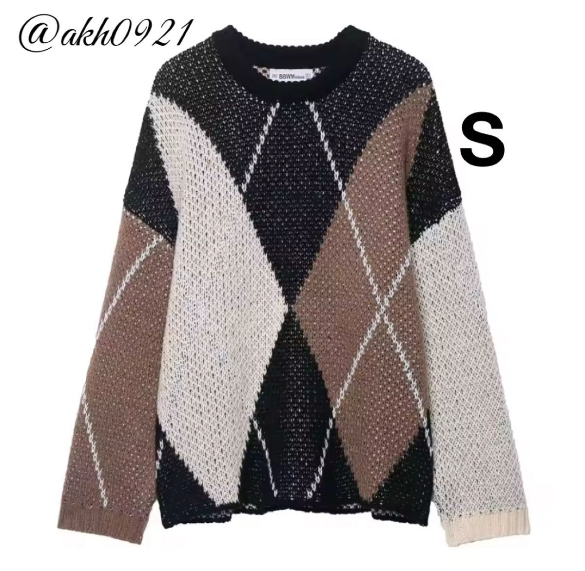 新品未使用★2025 秋新作★vintage ヴィンテージ レトロ アーガイル 柄 ニット セーター トップス Sサイズ レディース★ZARA 好きな方に拍卖