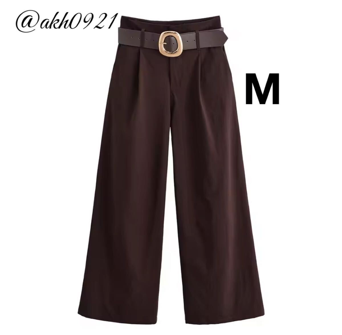 新品未使用★2025 秋新作★vintage ヴィンテージ レトロ ブラウン ベルト付 ロングパンツ ボトムス Mサイズ レディース★ZARA 好きな方に拍卖