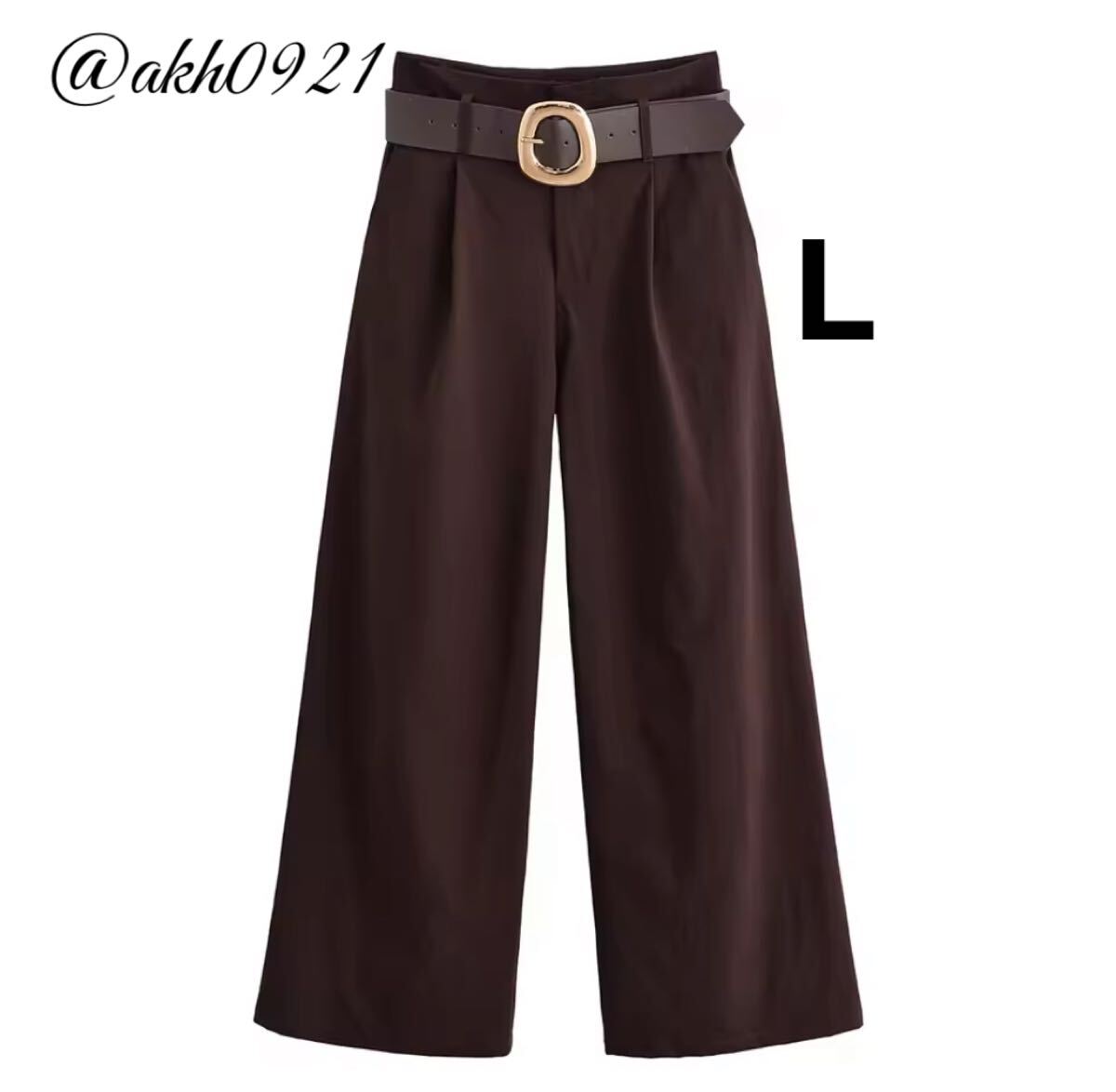 新品未使用★2025 秋新作★vintage ヴィンテージ レトロ ブラウン ベルト付 ロングパンツ ボトムス Lサイズ レディース★ZARA 好きな方に拍卖