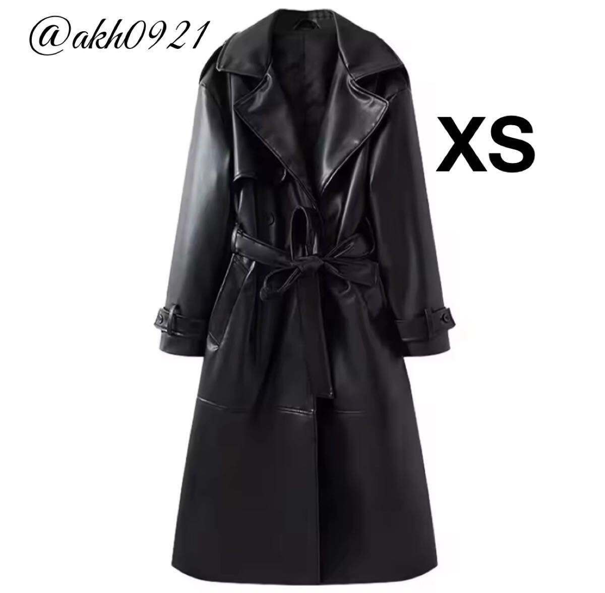 新品未使用★秋新作★vintage ヴィンテージ レトロ black フェイクレザー PU ロングコート アウター XSサイズ レディース★ZARA 好きな方に拍卖