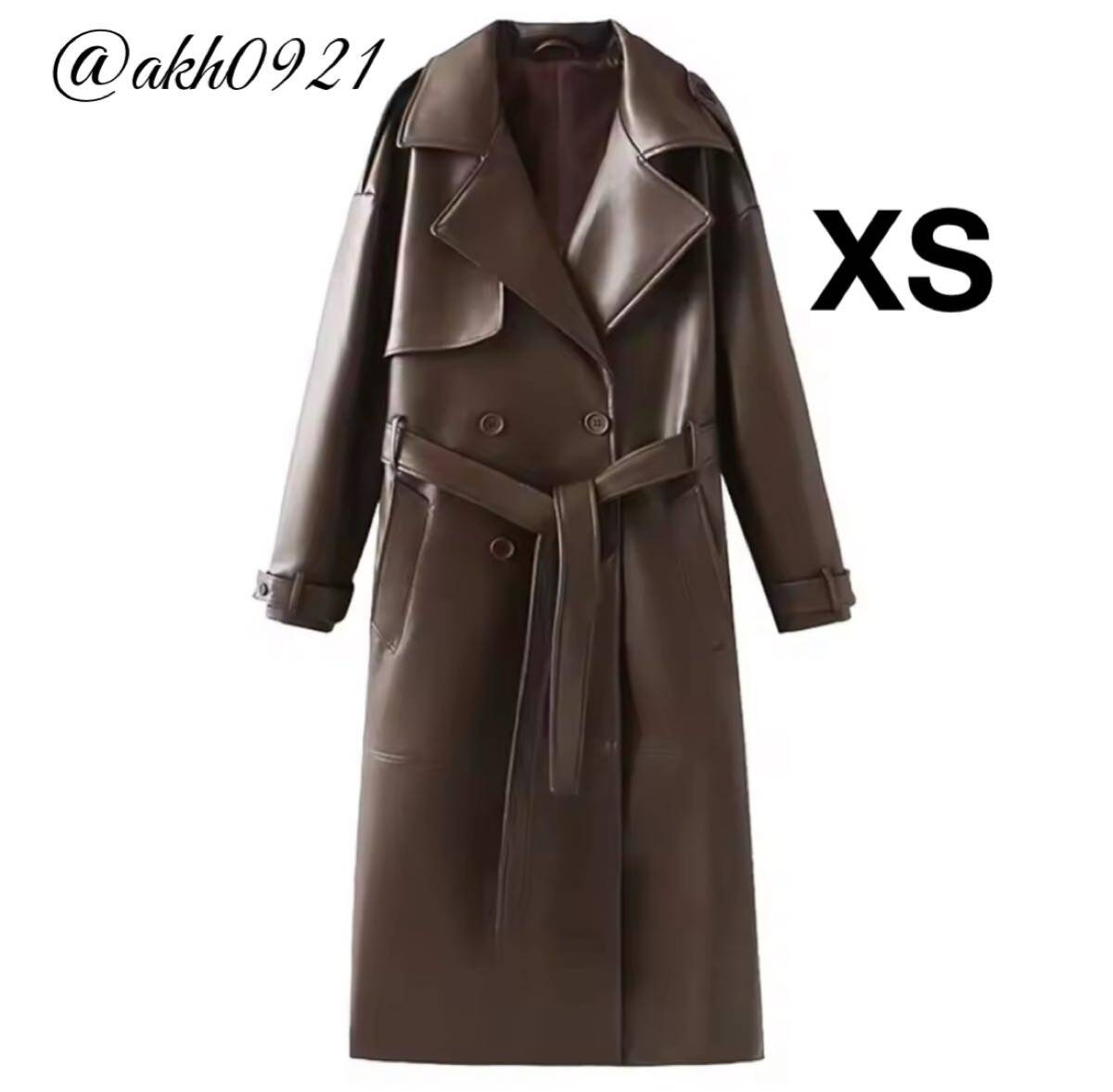 新品未使用★秋新作★vintage ヴィンテージ レトロ brown フェイクレザー PU ロングコート アウター XSサイズ レディース★ZARA 好きな方に拍卖