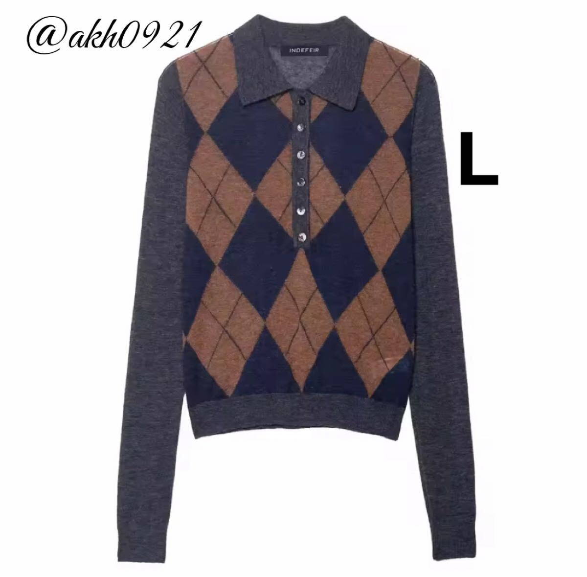 新品未使用★2025 秋新作★vintage ヴィンテージ レトロ アーガイル 柄 ニット セーター トップス Lサイズ レディース★ZARA 好きな方に拍卖