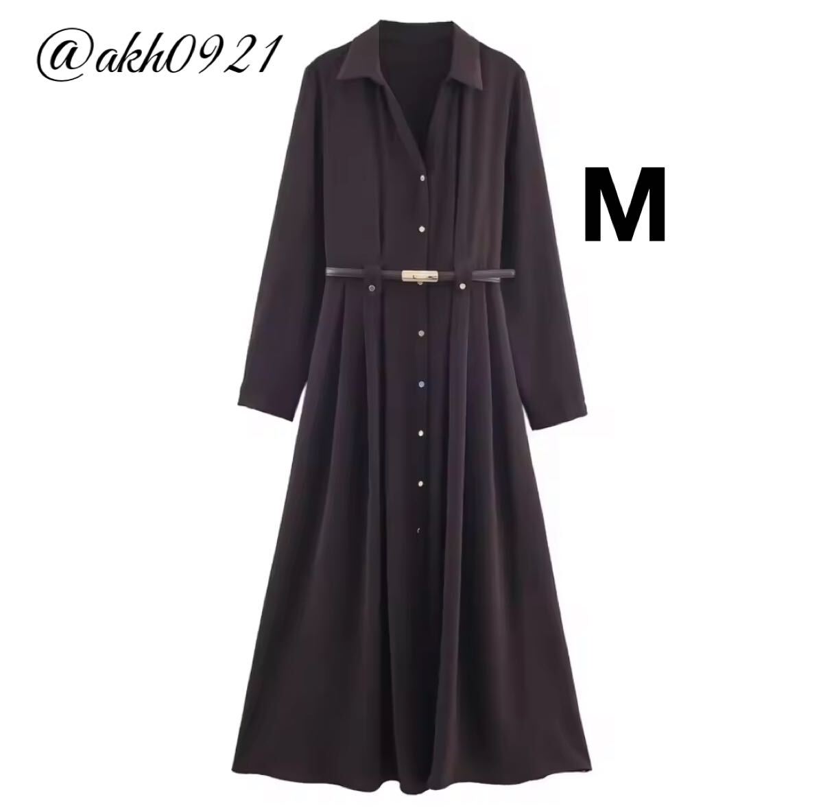 新品未使用★2025 A/W 秋新作★vintage ヴィンテージ レトロ ベルト付き ロング シャツワンピース Mサイズ レディース★ZARA 好きな方に拍卖