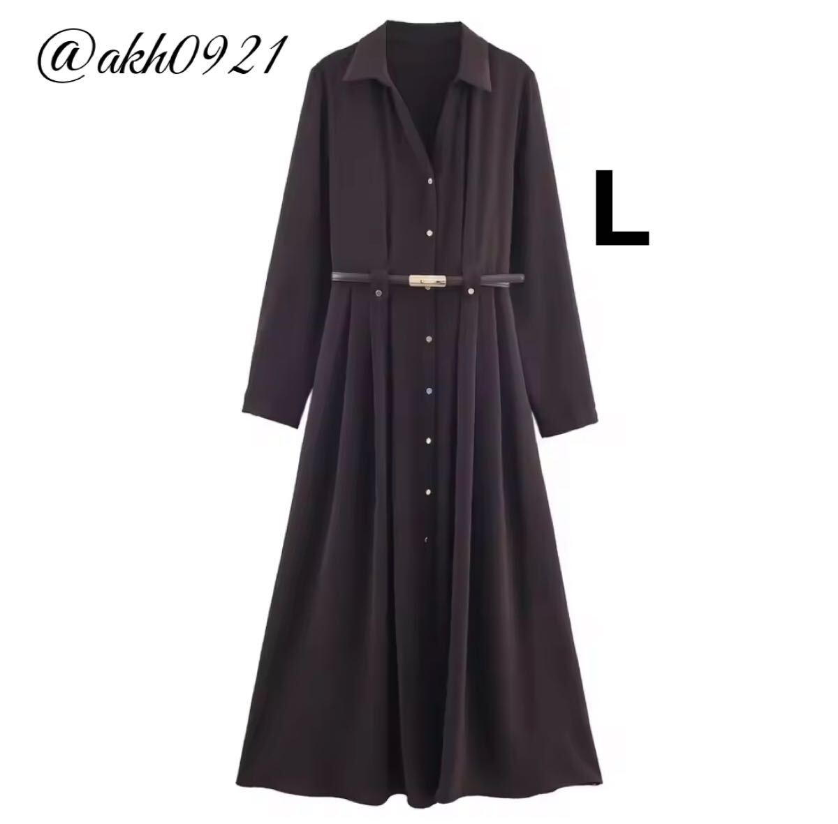 新品未使用★2025 A/W 秋新作★vintage ヴィンテージ レトロ ベルト付き ロング シャツワンピース Lサイズ レディース★ZARA 好きな方に拍卖