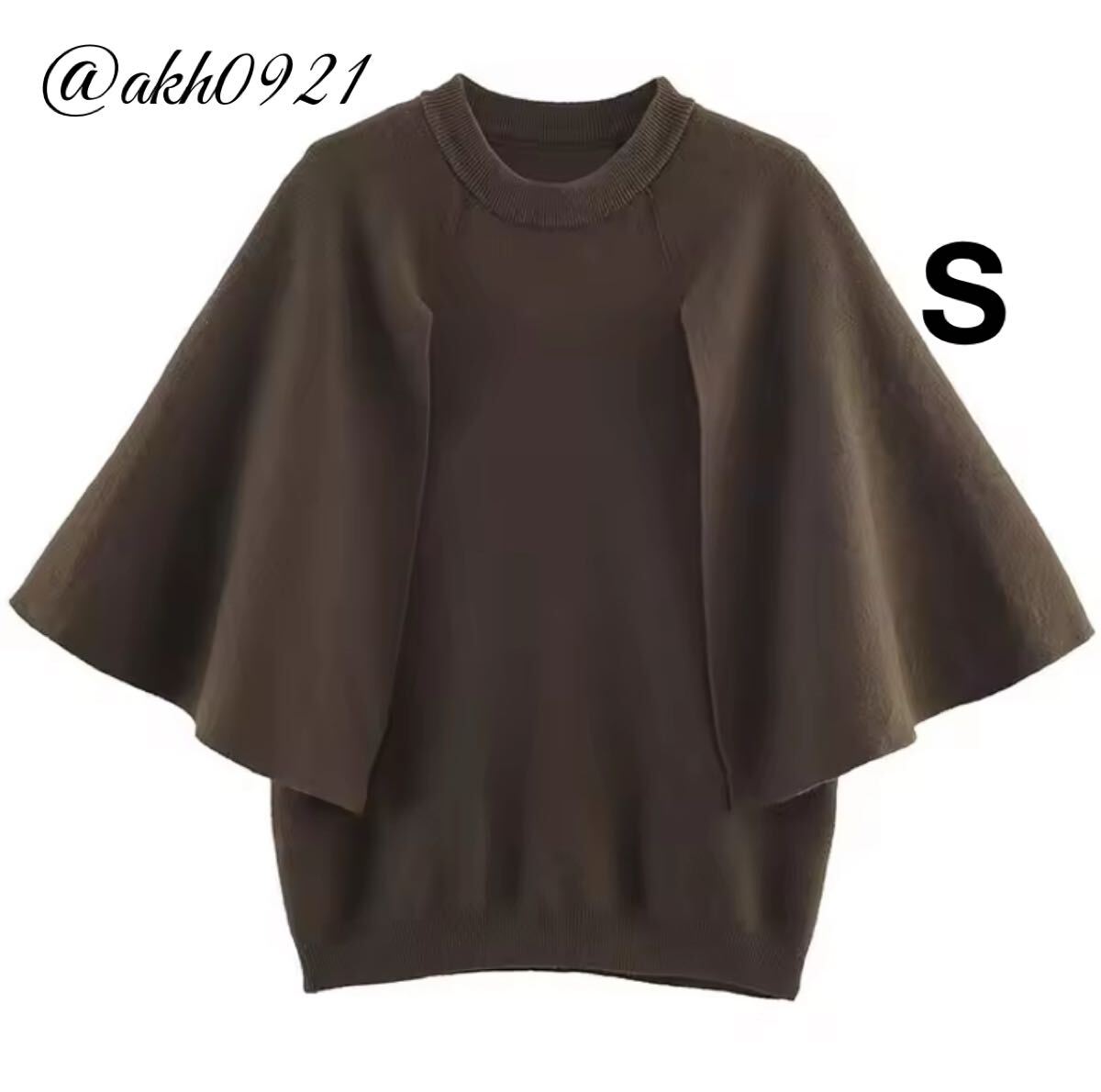 新品★秋新作★vintage ヴィンテージ レトロ ブラウン フレアスリーブ ニット セーター トップス Sサイズ レディース★ZARA 好きな方に拍卖