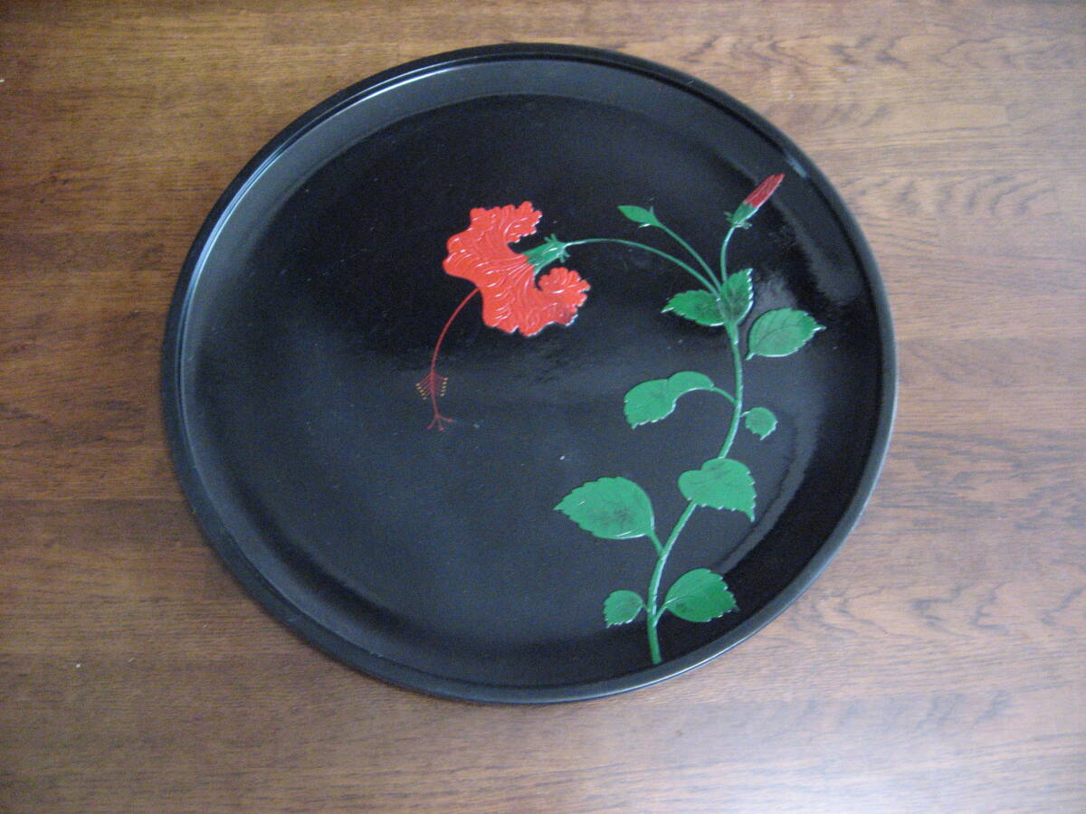 お盆 琉球漆器  ハイビスカス 木製 沖縄伝統工芸品  同梱手渡し可拍卖