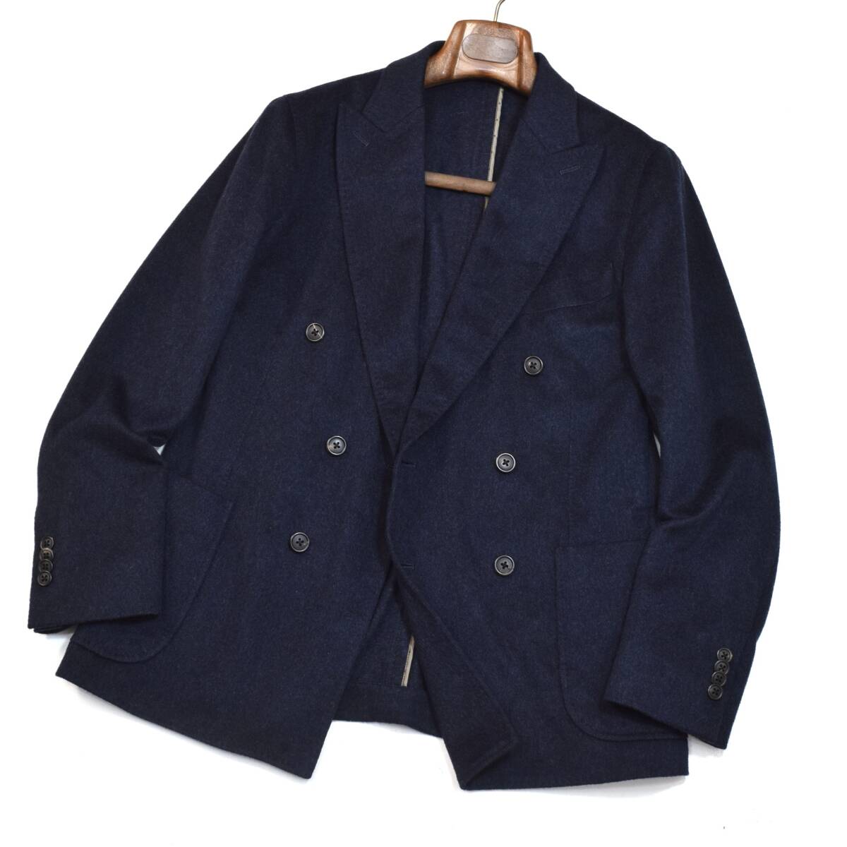 これ以上なし!!究極の超愕級カシミヤ100%◎!!!最高峰「TETSU s.p.a」× ロロピアーナ 極艶毛並みのネイビー色 紺 ダブル ジャケット 44 S拍卖