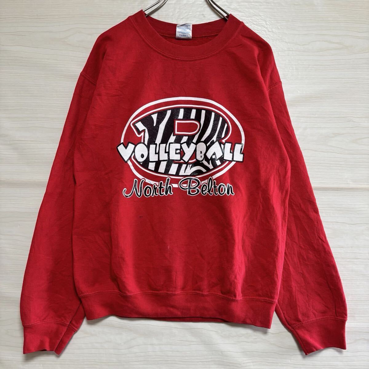 US古着 GILDAN ギルダン スウェット トレーナー プリントデザイン バックプリント サイズS レッド 赤 コットン メンズ トップス (30)拍卖