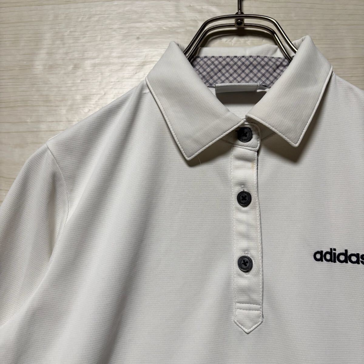 adidas アディダス 長袖ポロシャツ 長袖シャツ 鹿の子 ワンポイント ロゴ刺繍 サイズM ホワイト ポリエステル レディース トップス (28)拍卖