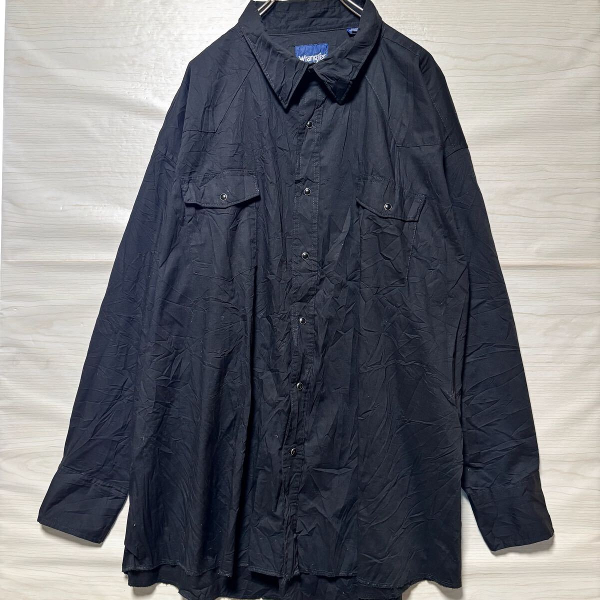 Wrangler ラングラー 長袖シャツ レギュラーカラー 胸ポケット ドットボタン サイズ4X ブラック 黒 メンズ トップス (32)拍卖