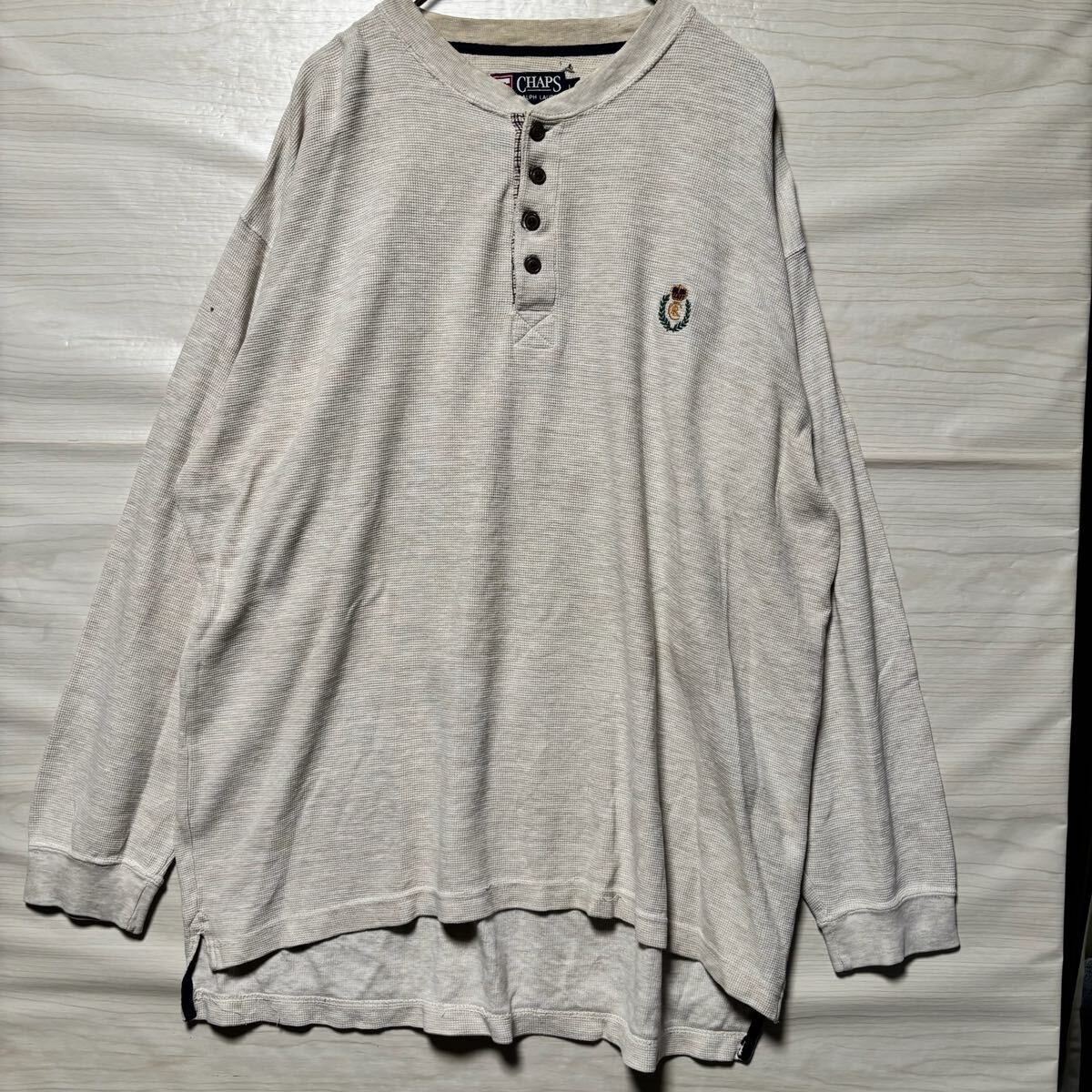 CHAPS チャップス サーマルロンT 長袖Tシャツ 長袖カットソー ヘンリーネック サイズL アイボリー コットン メンズ トップス (32)拍卖
