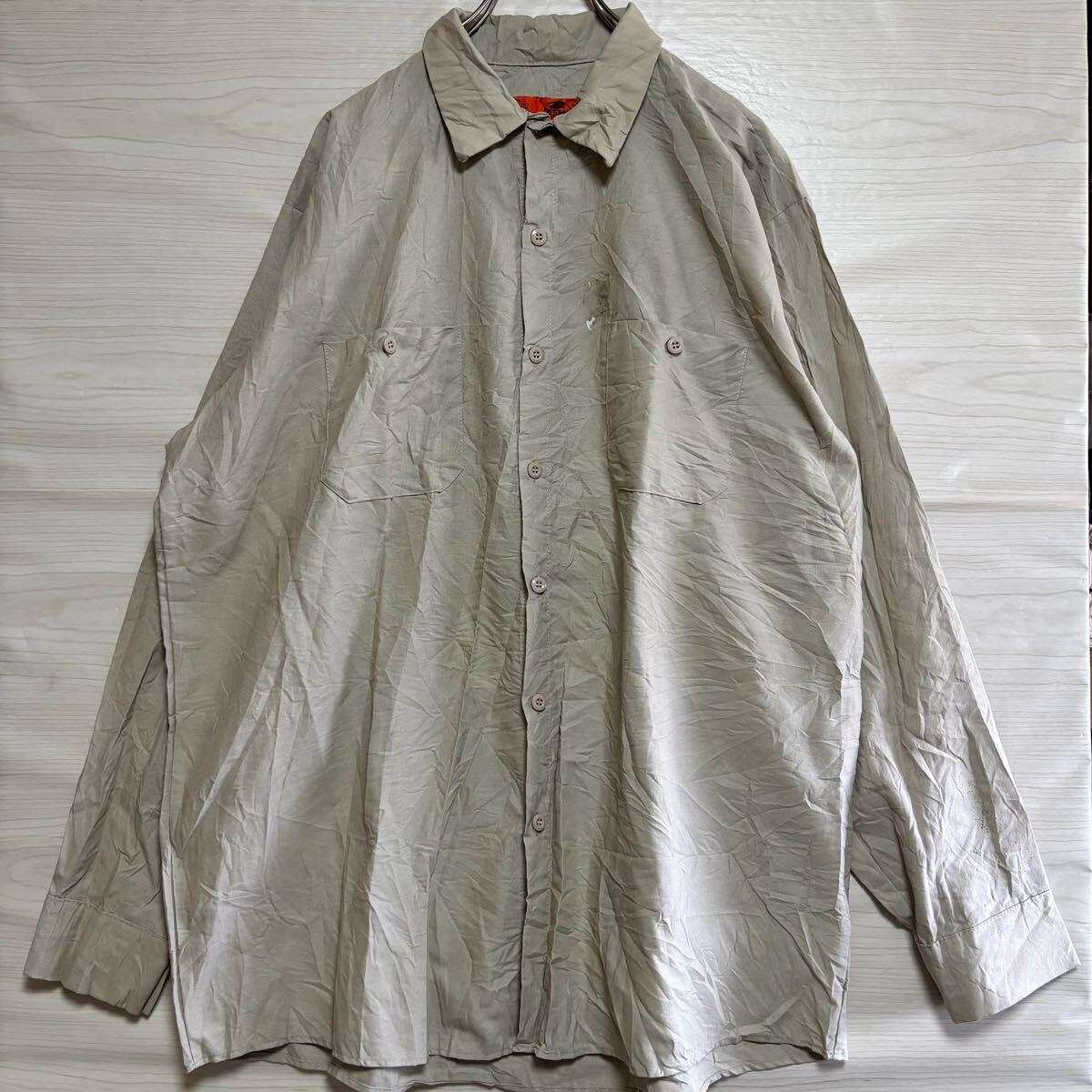 REDKAP レッドキャップ 長袖シャツ レギュラーカラー ワークシャツ 胸ポケット サイズXL アイボリー コットン メンズ トップス (33)拍卖