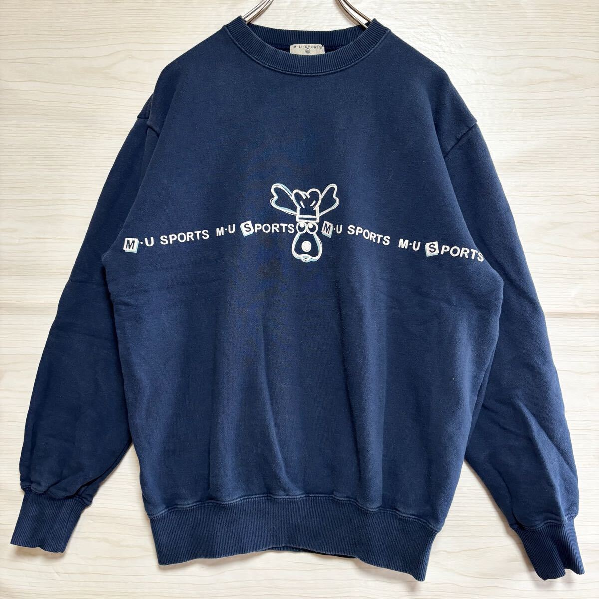 VINTAGE ヴィンテージ スウェット トレーナー プリントデザイン サイズM相当 ネイビー 紺色 コットン メンズ トップス (33)拍卖