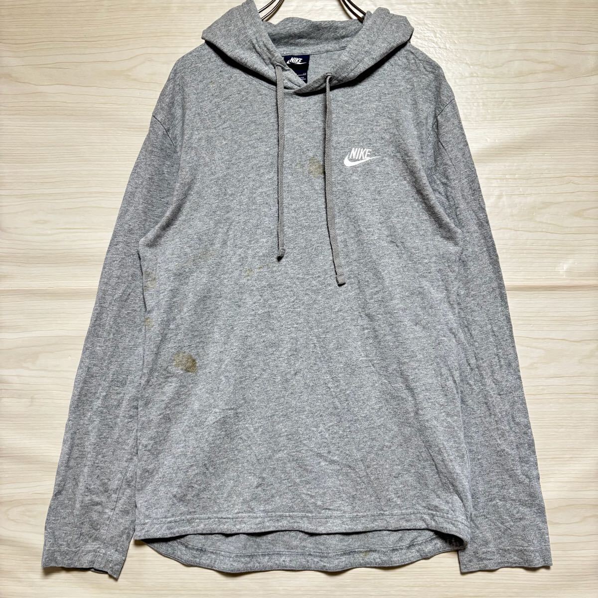 NIKE ナイキ スウェット プルオーバーパーカー フーディー スウェット コットン ロゴ刺繍 サイズS グレー コットン メンズ トップス (34)拍卖