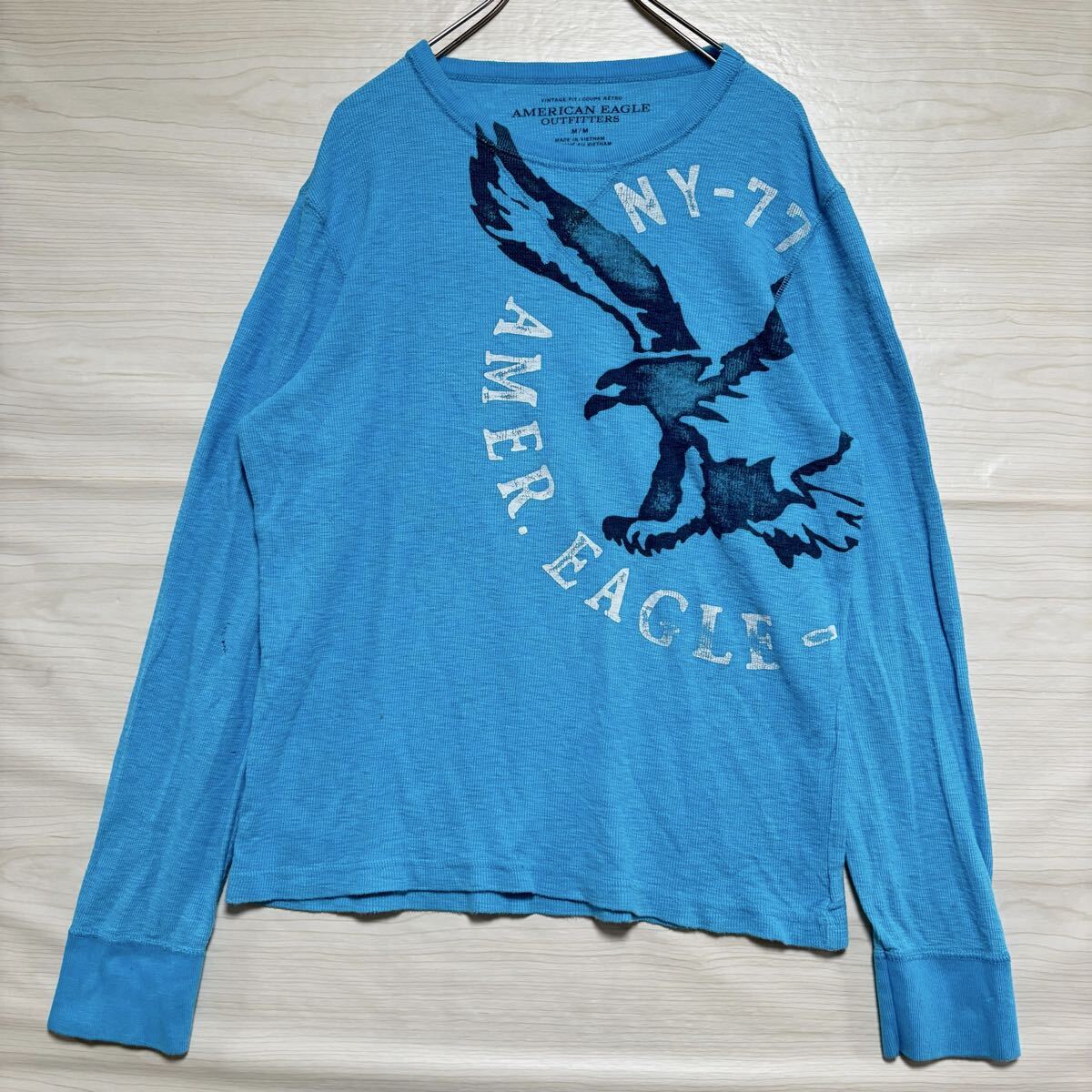 AMERICANEAGLE アメリカンイーグル サーマルロンT 長袖Tシャツ 長袖カットソー サイズM ライトブルー コットン メンズ トップス (34)拍卖