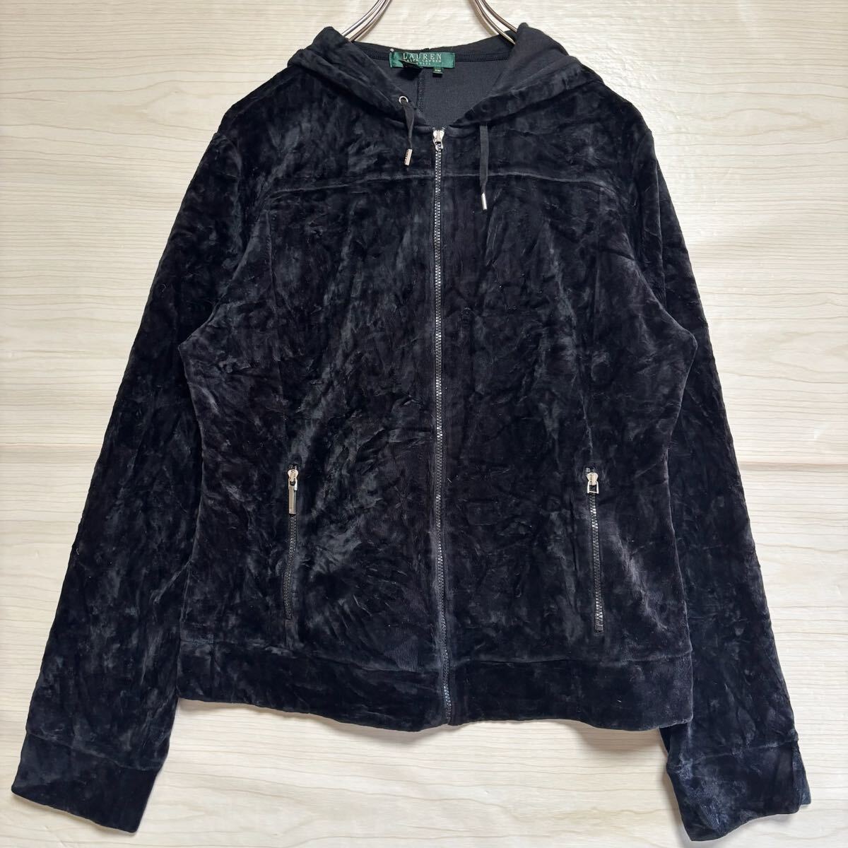 POLO RALPH LAUREN ラルフローレン ジップパーカー ジップアップ スウェット ベルベット サイズS ブラック 黒 レディース トップス(36)拍卖