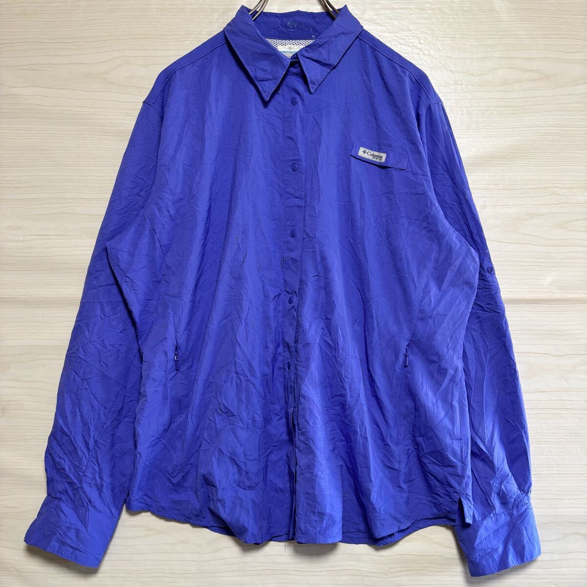 columbia コロンビア 長袖シャツ ボタンダウン ドットボタン 胸ポケット ナイロンシャツ サイズXL パープル メンズ トップス(36)拍卖