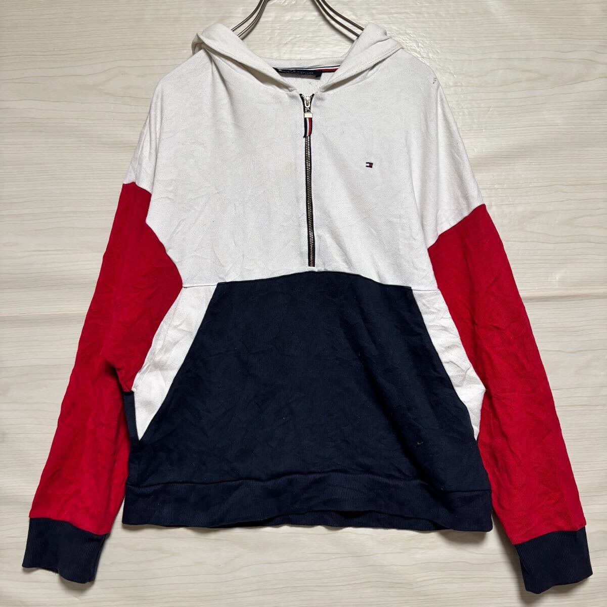 TOMMY HILFIGER トミーフィルフィガー プルオーバーパーカー フーディー スウェット サイズM ホワイト 白 コットン メンズ トップス(36)拍卖