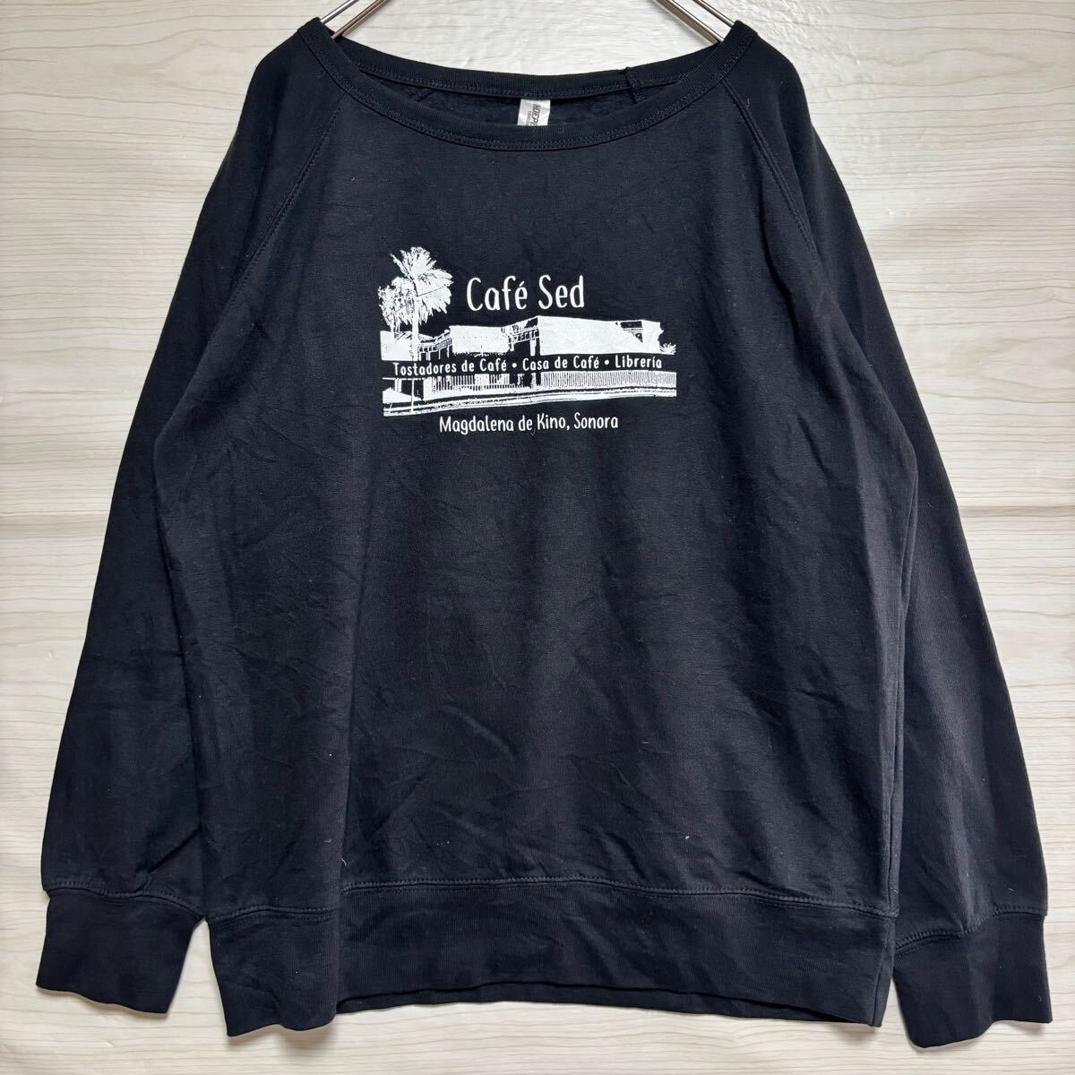 VINTAGE ヴィンテージ スウェット トレーナー 裏起毛 プリントデザイン サイズL ブラック 黒 コットン メンズ トップス(38)拍卖