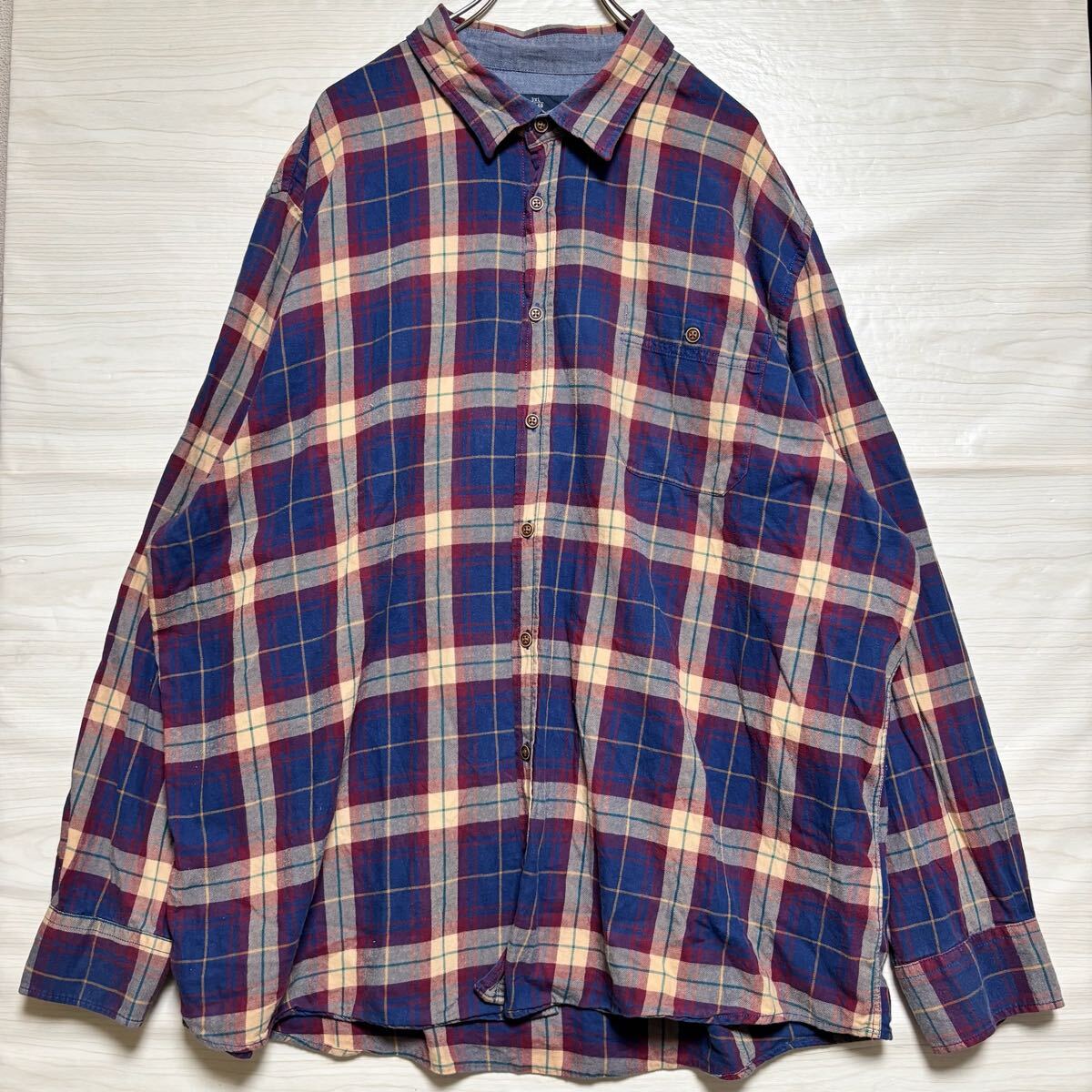 VINTAGE ヴィンテージ 長袖シャツ レギュラーカラー チェックシャツ レトロ サイズ3XL マルチカラー コットン メンズ トップス(39)拍卖