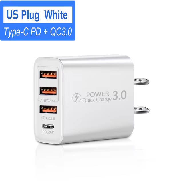 USB充電アダプター USB Type-A 3ポート / PD Type-C 1ポート (Quick Charge 3.0 対応) ホワイト拍卖
