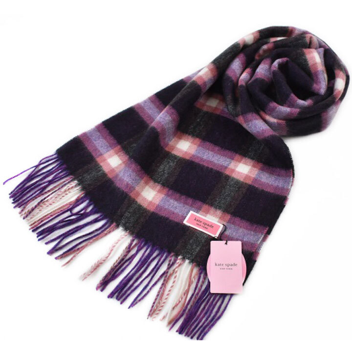 マフラー レディース ケイト スペード ニューヨーク カシミヤ 100 チェック ピンク 白 ホワイト パープル 女性 婦人拍卖