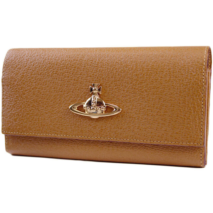 長財布 レディース 財布 ヴィヴィアン ウエストウッド ブランド エグゼクティブ フラップ かぶせ 専用箱付 茶 キャメル 本革拍卖