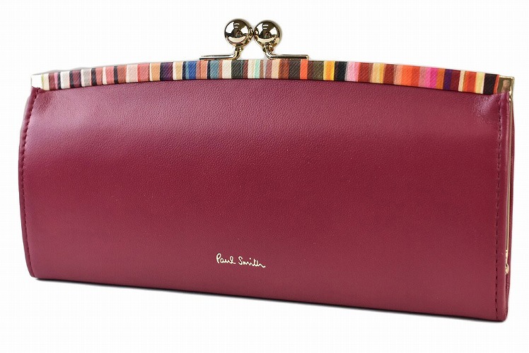 ポールスミス 長財布 財布 がま口 レディース 赤 本革 レディース財布 50代 40代 30代 20代 クロスオーバー ストライプ拍卖