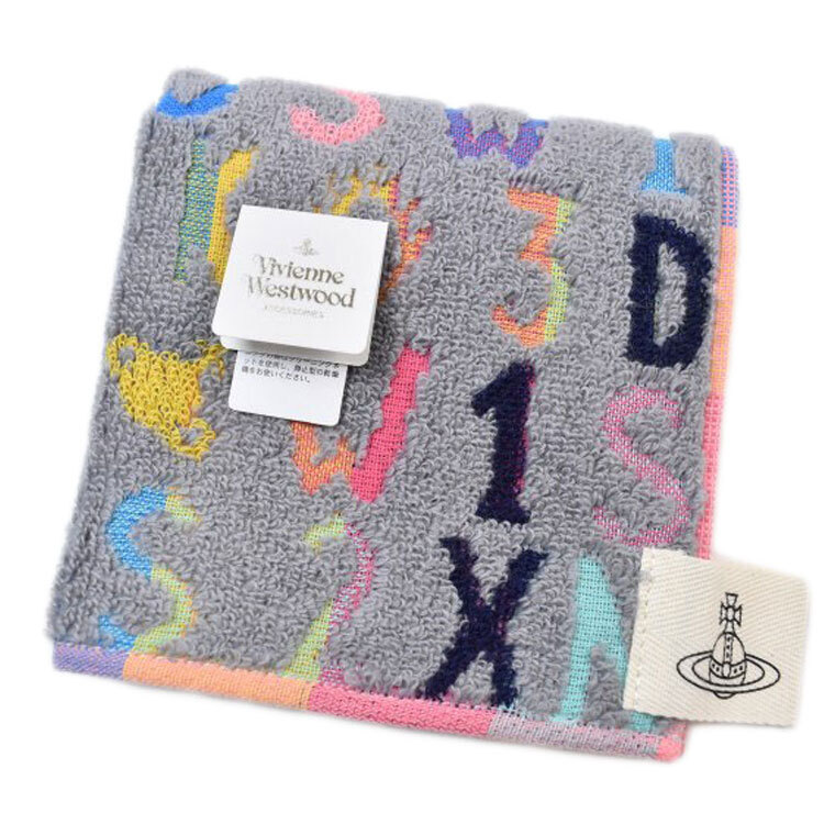 ヴィヴィアン ウエストウッド タオルハンカチ 1枚 レディース ブランド グレー マルチカラー アルファベット ロゴ 女性 婦人 ハンドタオル拍卖