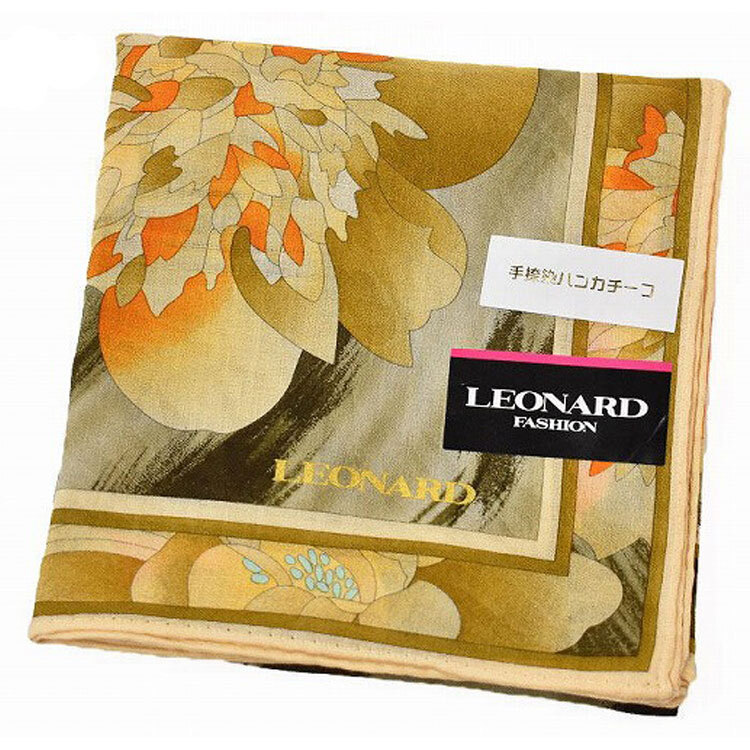 レオナール ハンカチ レディース 1枚 ブランド LEONARD フラワー カーキ ライトベージュ 女性 婦人拍卖
