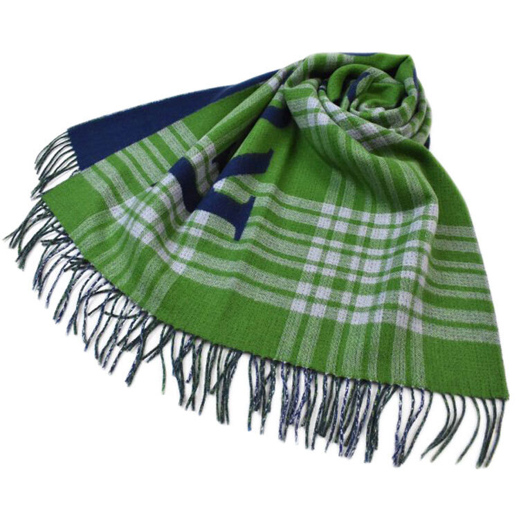大判 マフラー ケイト スペード ニューヨーク ストール レディース カシミヤ混 チェック グリーン 白 ロゴ 紺 女性 婦人拍卖