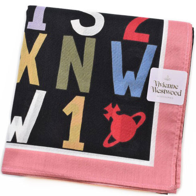 ハンカチ レディース ヴィヴィアン ウエストウッド ハンカチ ポストコード POSTCODES 黒 ピンク マルチカラー拍卖