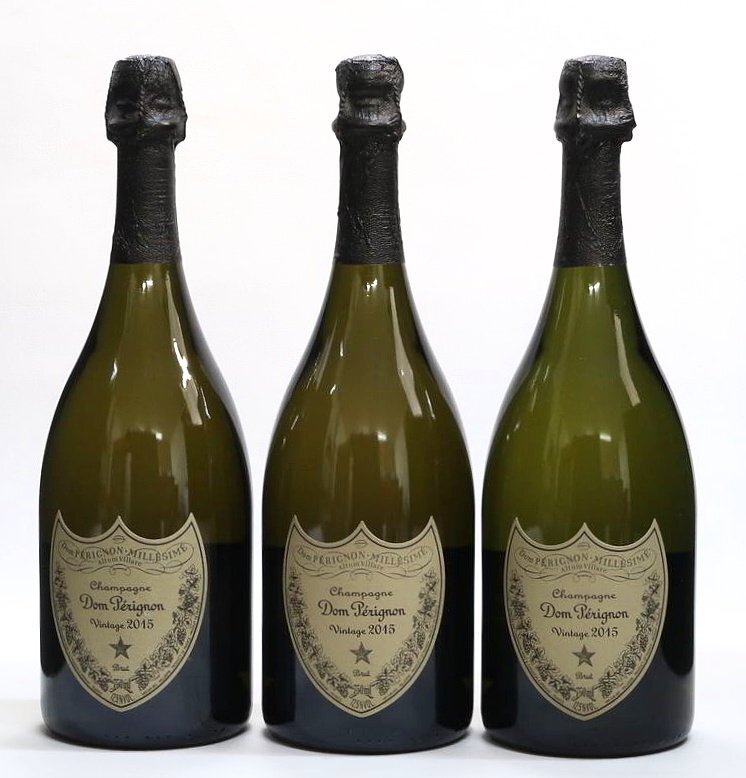 1円~ 【ヴィンテージシャンパン】 2015 Dom Perignon Brut / ドン・ペリニヨン ブリュット 3本セット 未開栓拍卖