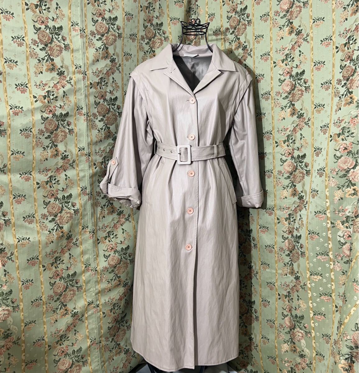 MARTE マルテ フェイクレザートレンチロングコート ベージュ 2WAY 袖取り外し可能 ジレ ベスト ベルト レディース 春秋冬 トレンチコート拍卖