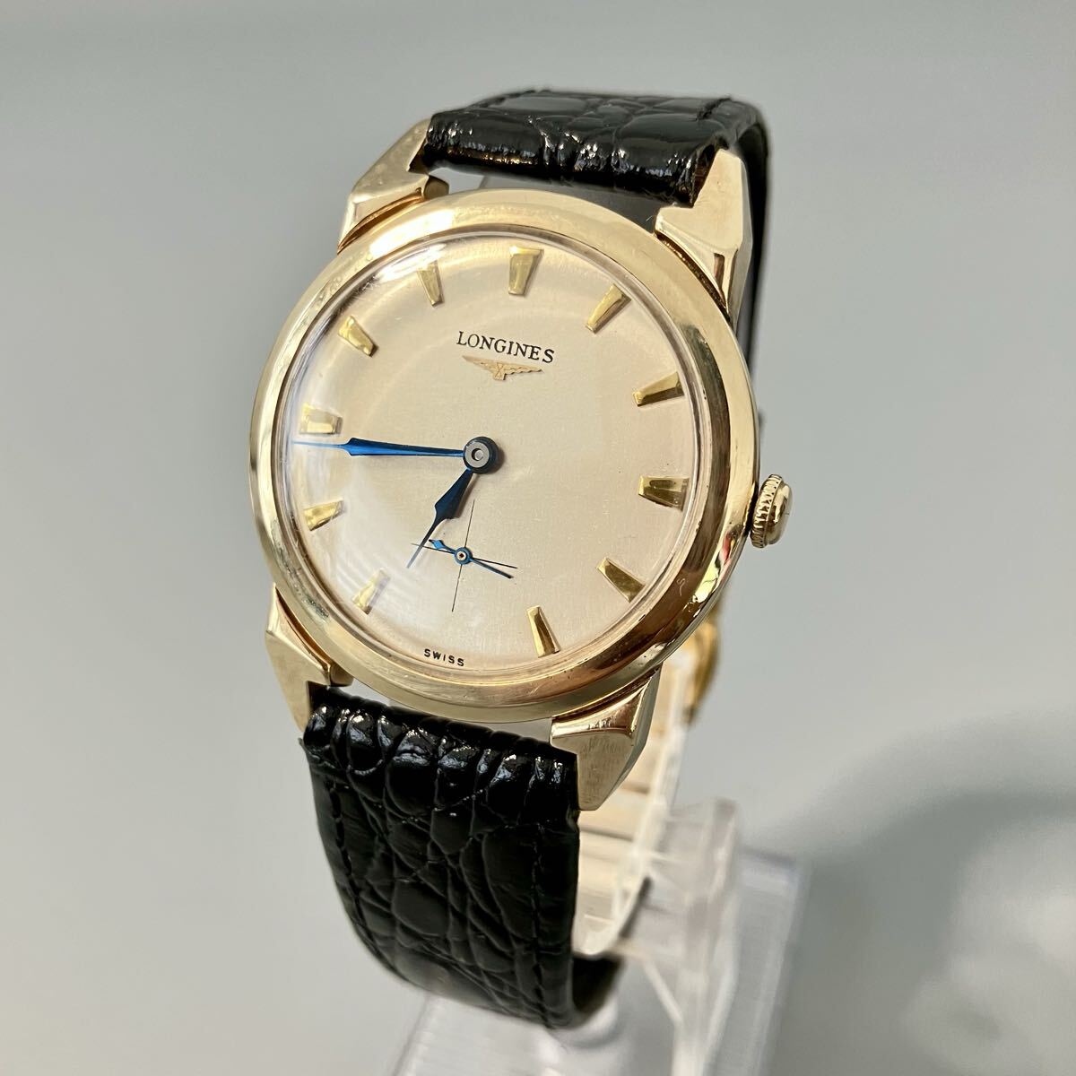 ●1950年代 antique LONGINES ロンジン 手巻き 腕時計/ウォッチ/10KGF/ボーイズ/メンズ/アンティーク/クロコベルト/ヴィンテージ拍卖