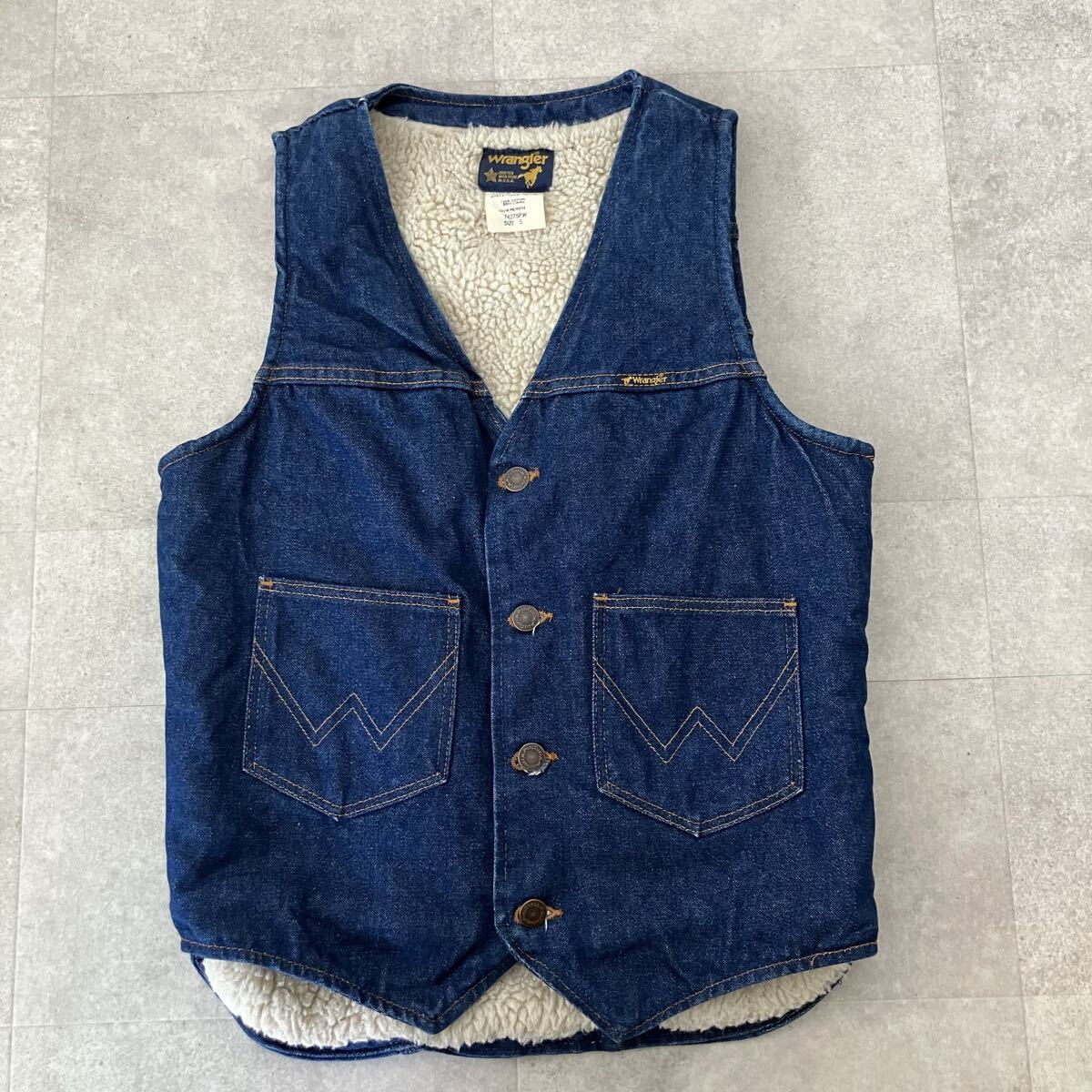 ●vintage Wrangler ラングラー 14oz デニムベスト/裏ボア/アメカジ/古着/size(S)/メンズ/DENIM/インディゴ拍卖