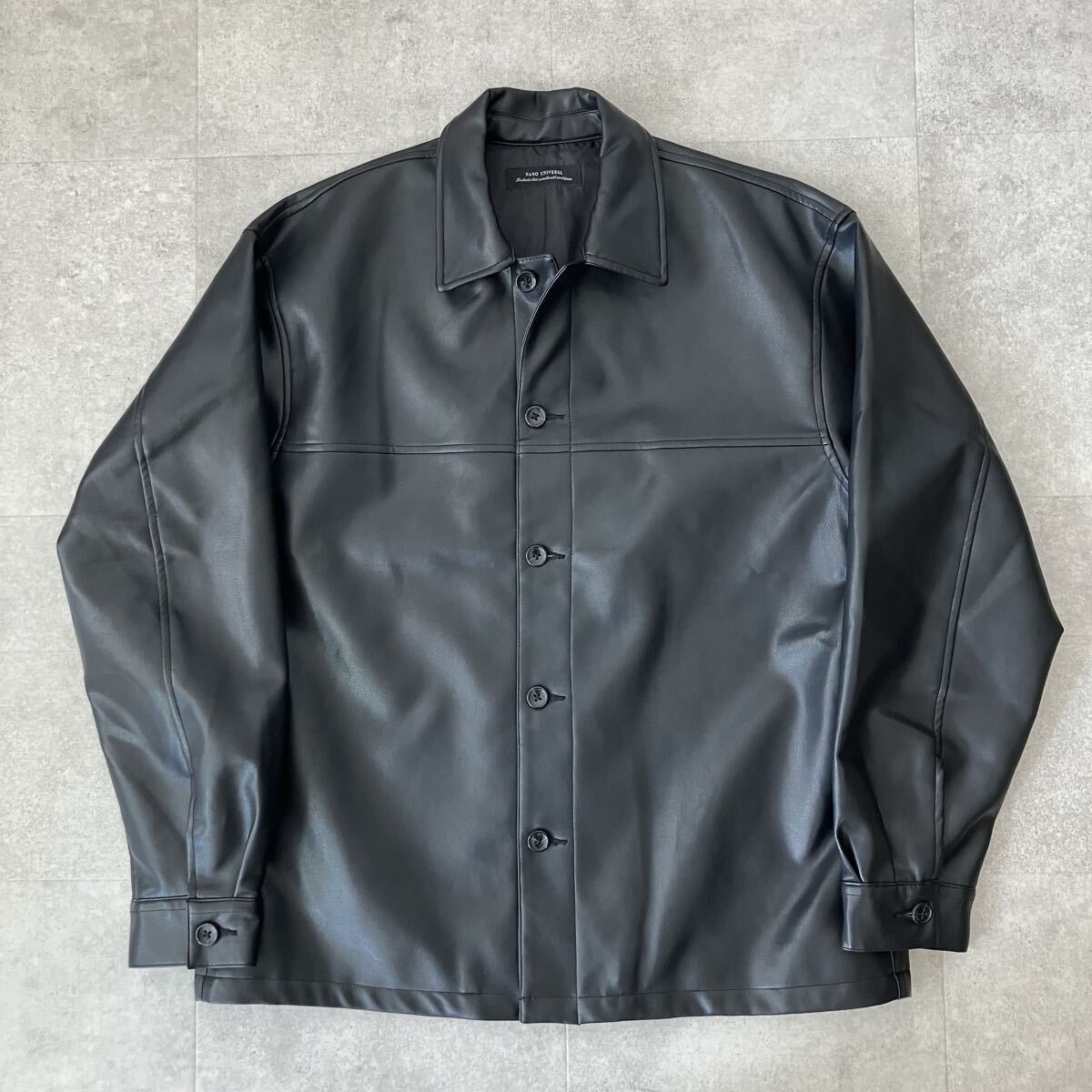 ●極美品 NANO UNIVERSE ナノユニバース フェイクレザー ジャケット/size(M)/ブラック/メンズ/ボックスタイプ/セレクト拍卖