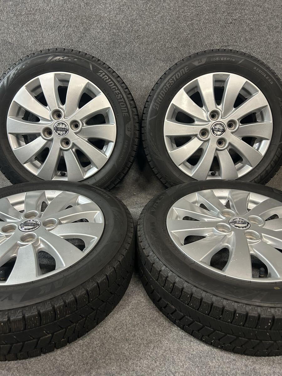 155/65R14 ブリヂストン/VRX3 2021年 日産 純正 ルークス モコ 14インチ 4.5J +45 100 4H ハブ径 54 スタッドレス 4本拍卖