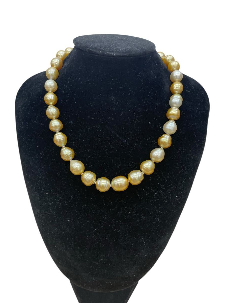 最高級品 南洋白蝶真珠パールネックレス 約14-12mm ゴールド 南洋白蝶ゴールデンパールネックレス 本真珠 真珠 Pearl 照り強拍卖