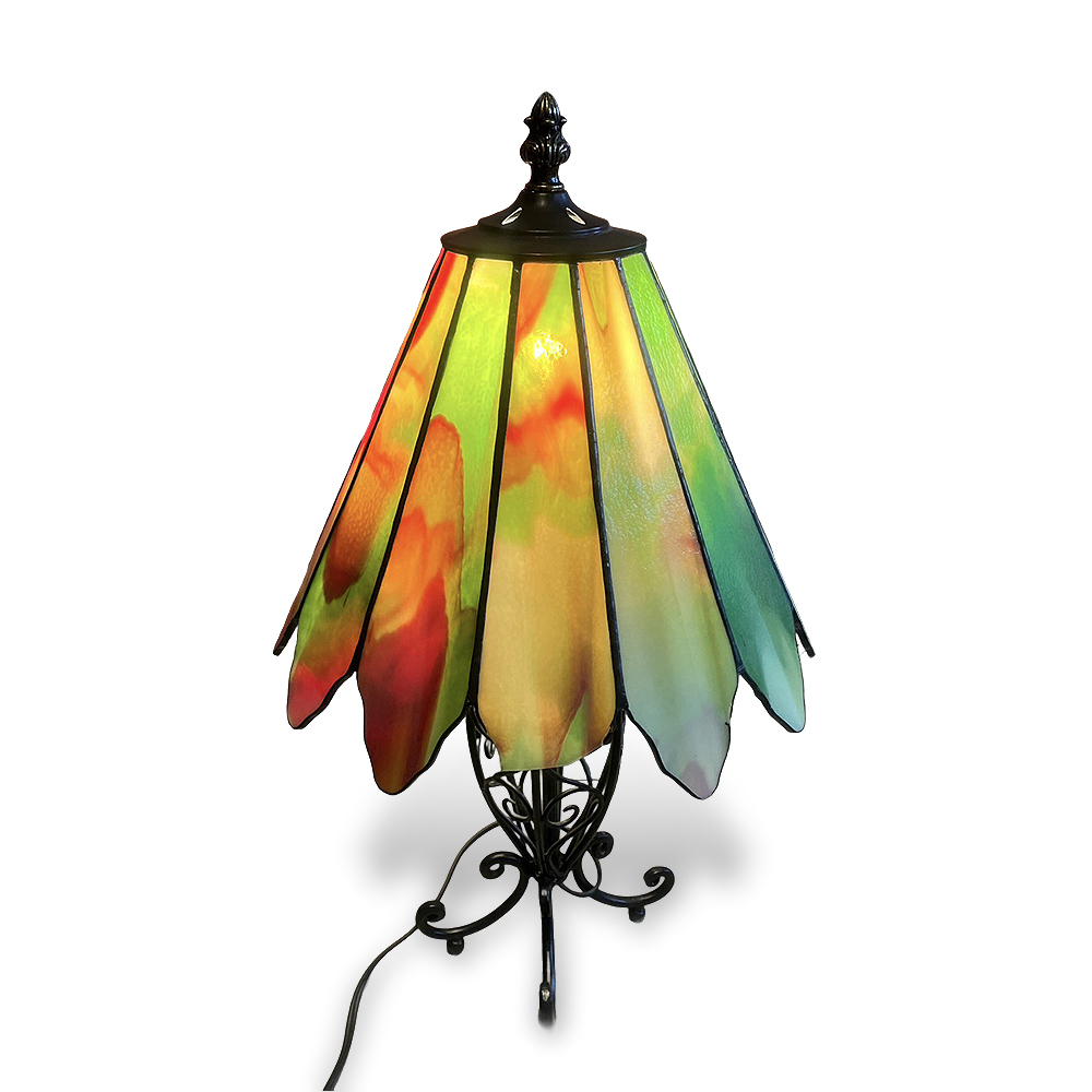 【ヴィンテージ ステンドグラス テーブルライト】検:レトロビンテージランプインテリア卓上照明硝子工芸オブジェ置物拍卖