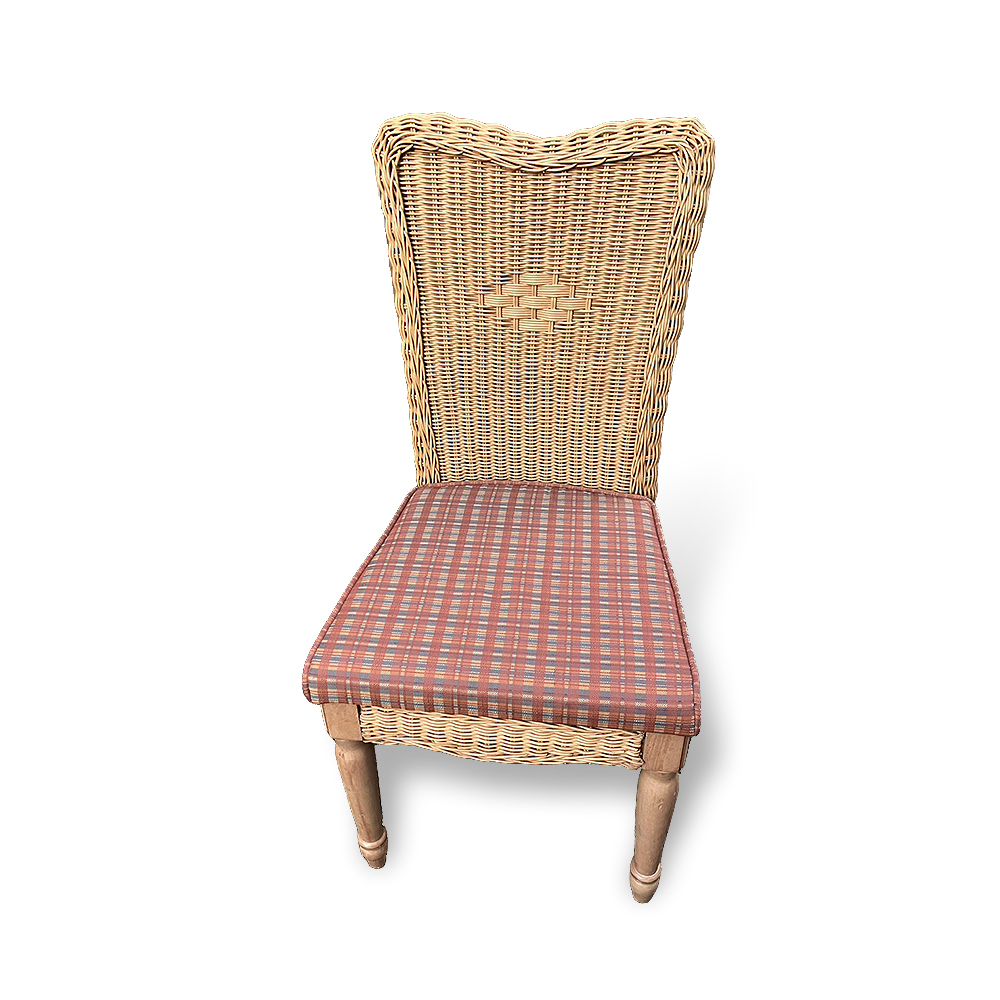 【ヴィンテージ 風間ラタン チェア】検:レトロビンテージKAZAMA木製椅子籐編みチェック柄ダイニングチェア拍卖