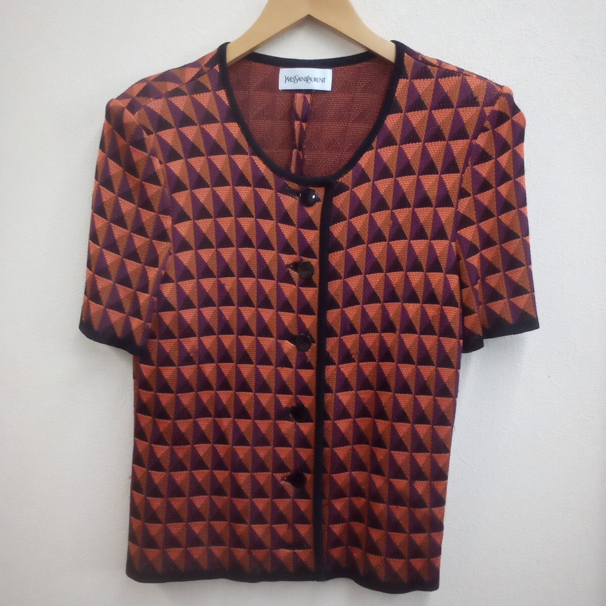 (5)Yves Saint Laurent 半袖 カーディガン Mサイズ レーヨン100% レディース イヴサンローラン 【ジャンク】拍卖