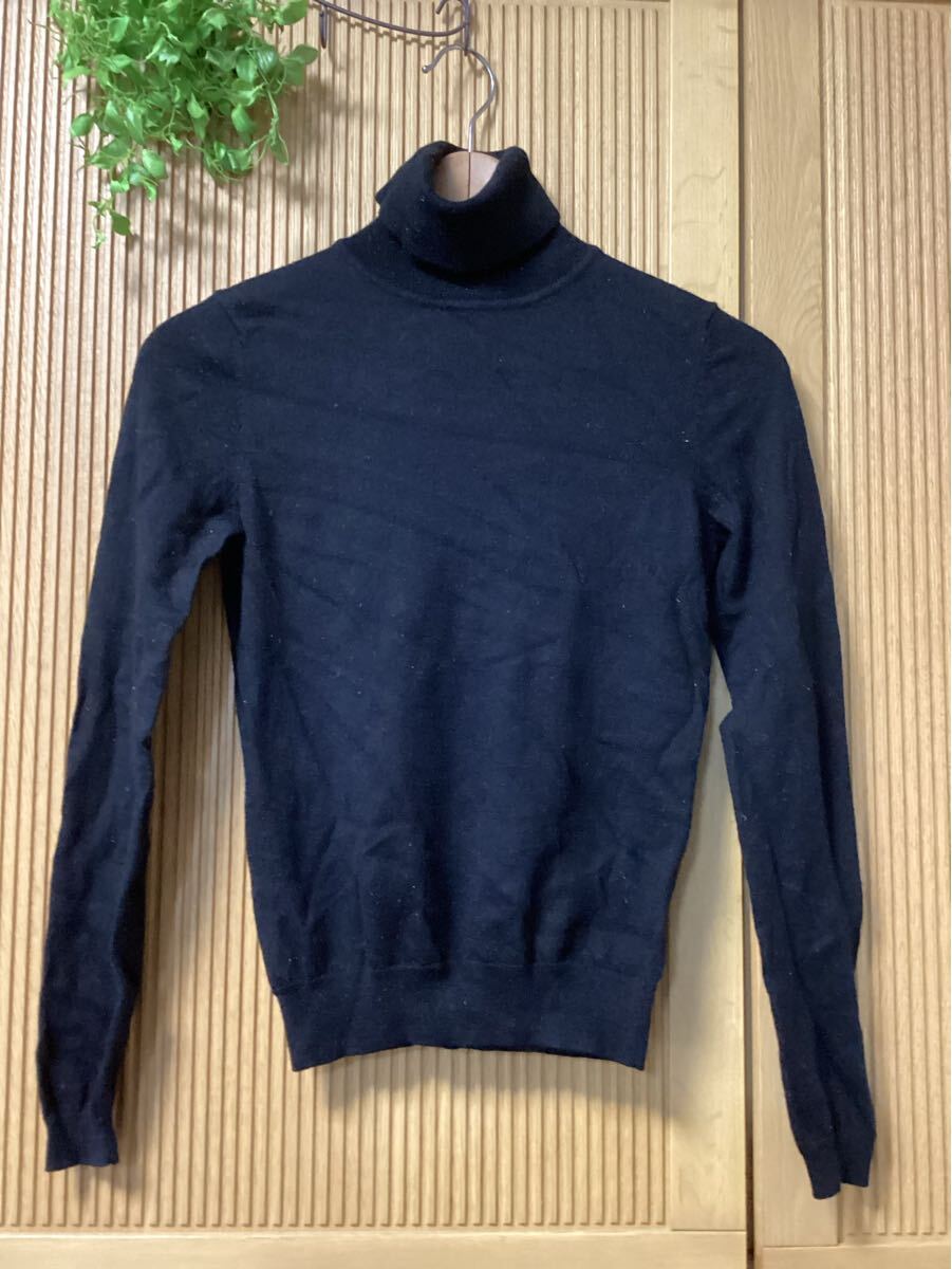 UNIQLO★タートルネックニット 長袖 黒 ブラック Sサイズ ウール 毛100% 長袖セーター タートルニット ユニクロ ハイネック拍卖