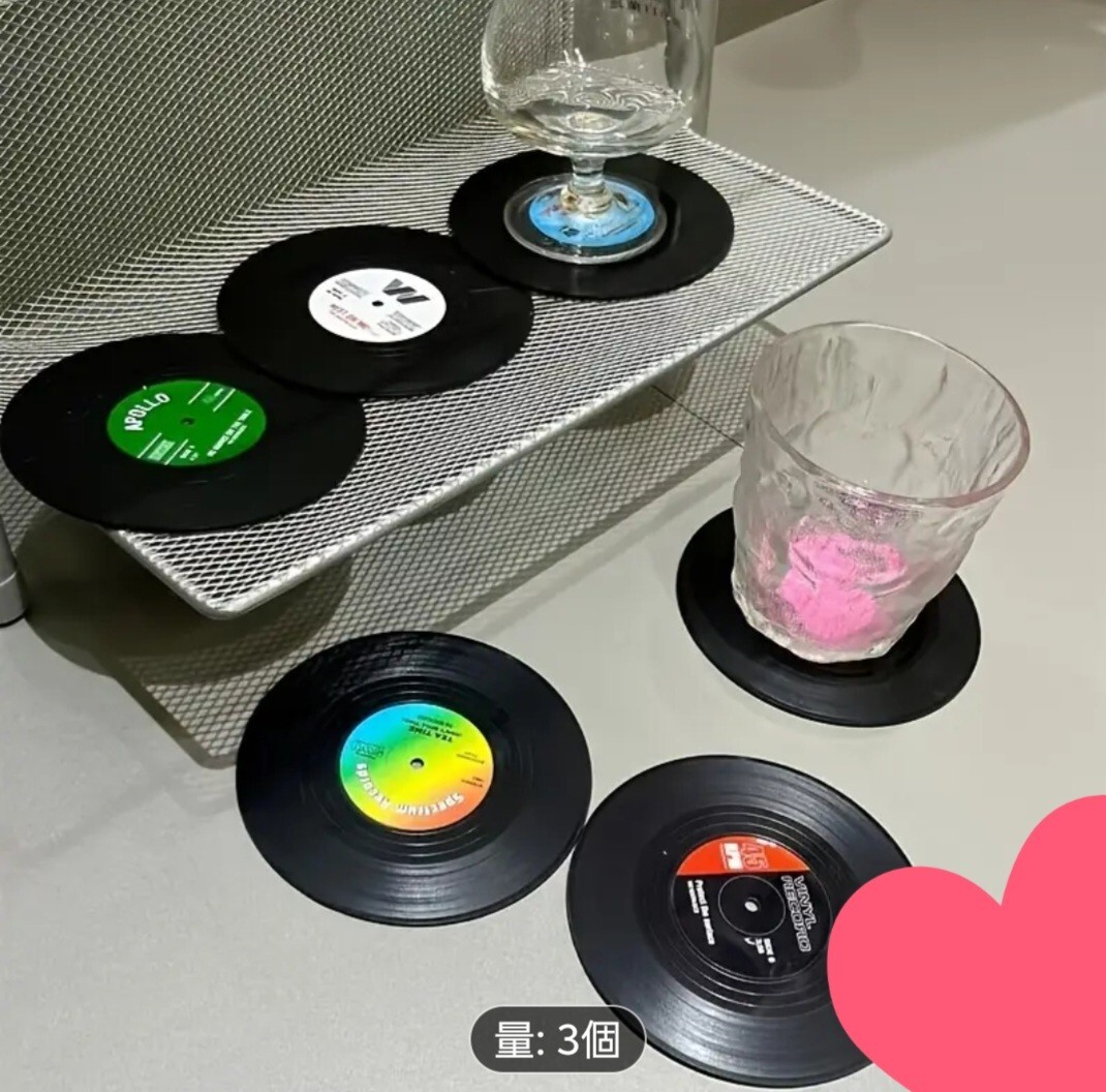 アナログレコード盤風コースターセットレトロ拍卖
