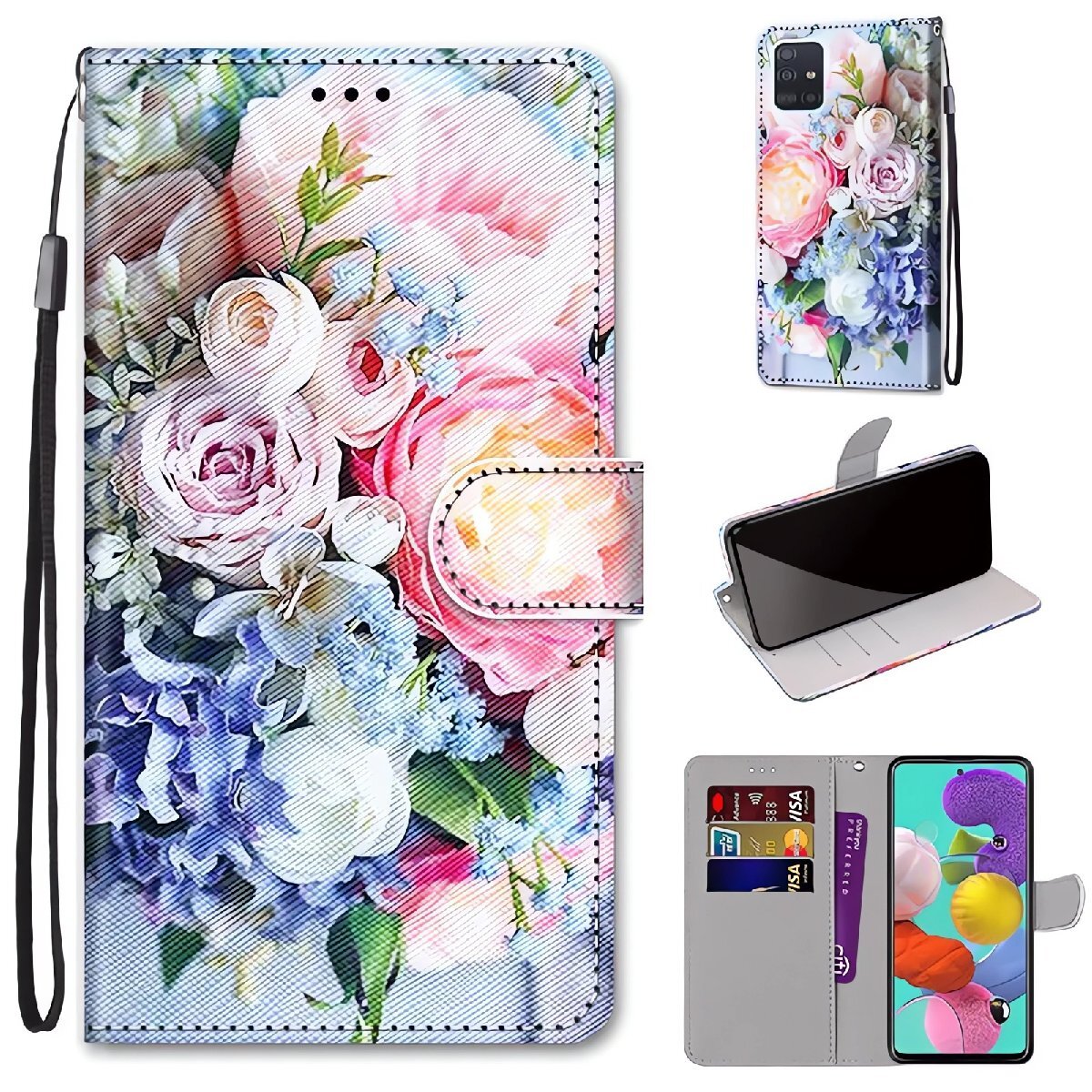 花束 ブーケ 薔薇 iPhone対応 全機種互換品 手帳型 スマホケース バラ 花柄 フラワー カード収納 ストラップ付き 高画質プリント PUレザー拍卖