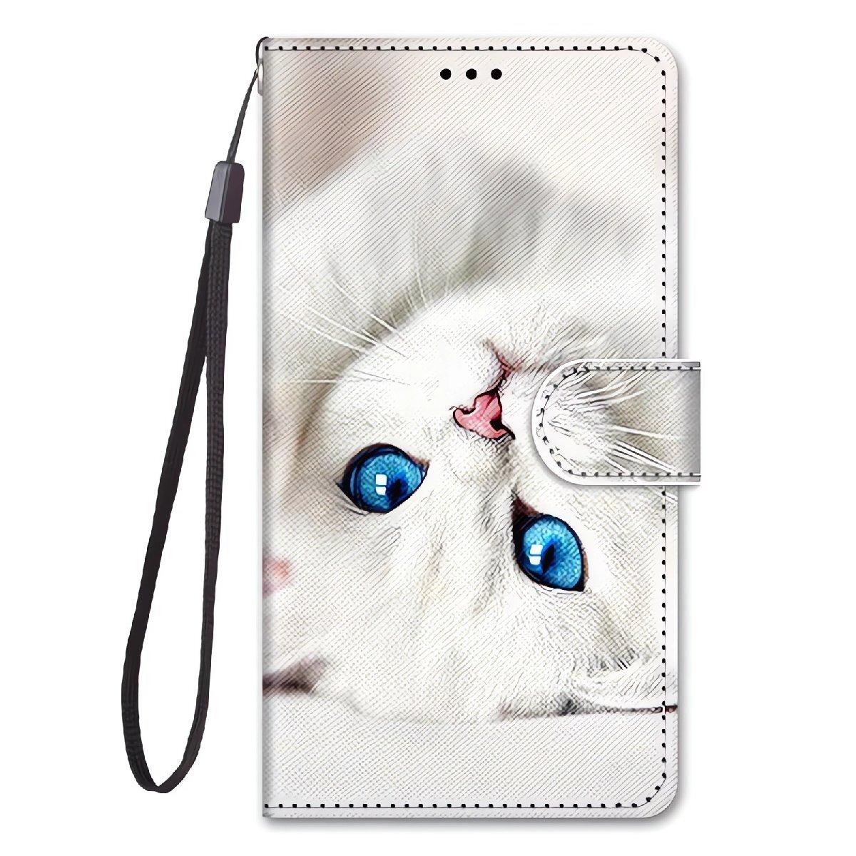 白猫 ねこ iPhone 16 Pro Max 手帳型 スマホケース 子猫 ネコ 青目 カード収納 ストラップ付き 高画質プリント PUレザー拍卖