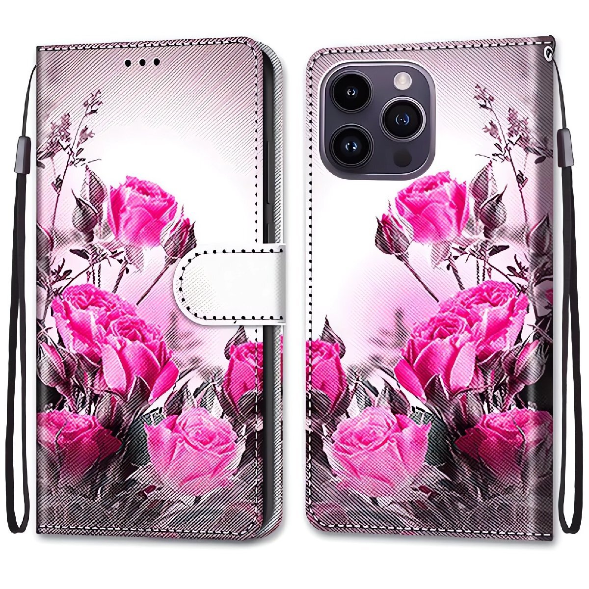 薔薇 バラ iPhone 16e 手帳型 スマホケース ローズ 花柄 アート カード収納 ストラップ付き 高画質プリント PUレザー拍卖