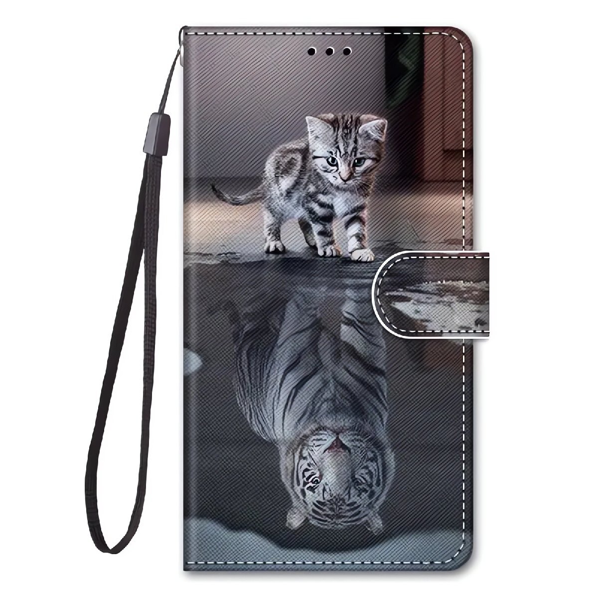 猫 虎 子猫 iPhone 15 Plus 手帳型 スマホケース ネコ トラ タイガー カード収納 ストラップ付き 高画質プリント PUレザー拍卖