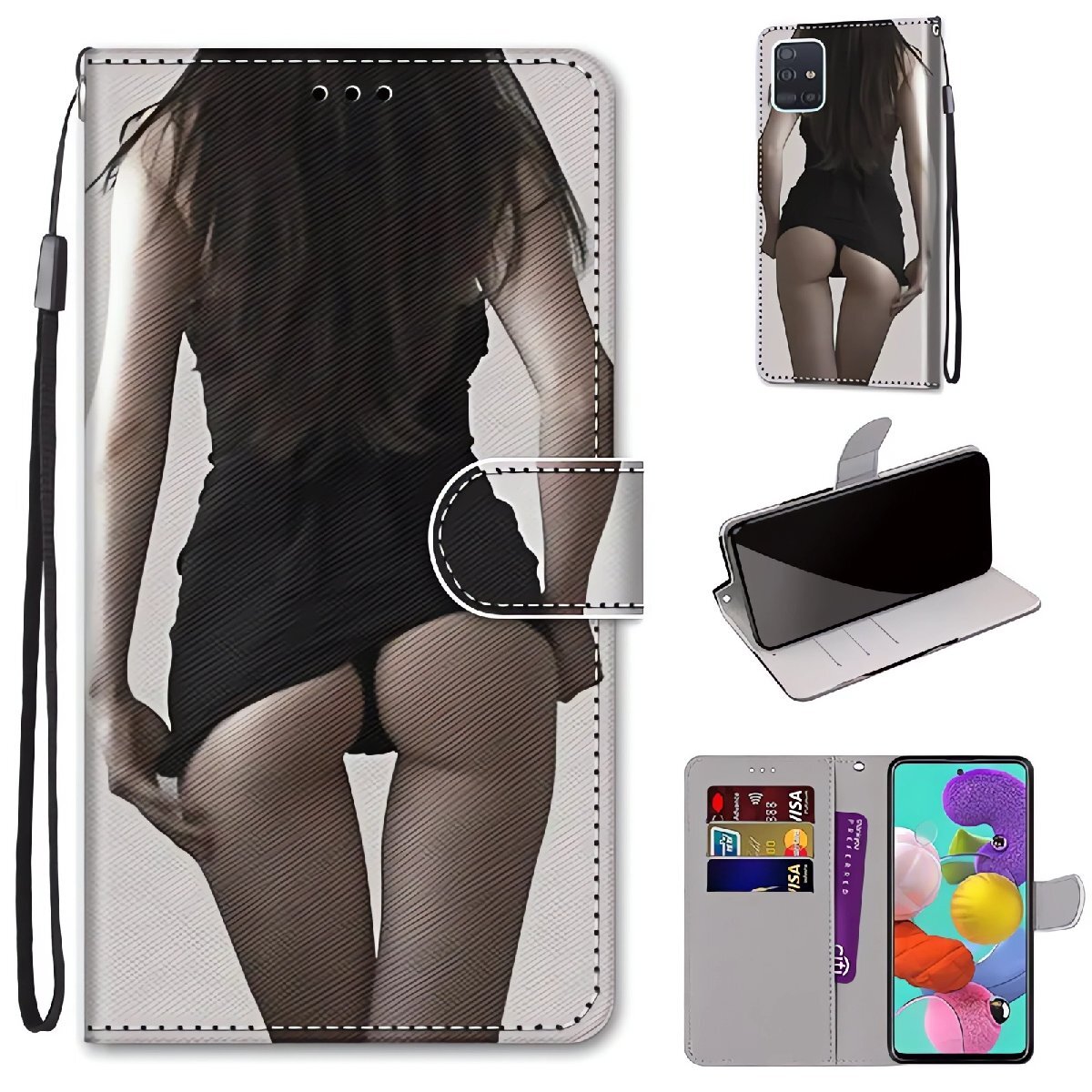 iPhone 13 Mini セクシー ヒップ 手帳型 スマホケース 女性 尻 エロ カード収納 ストラップ付き 高画質プリント PUレザー拍卖